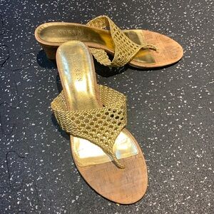 Gold mesh, cork sole Lauren by Ralph Lauren 1” heels.